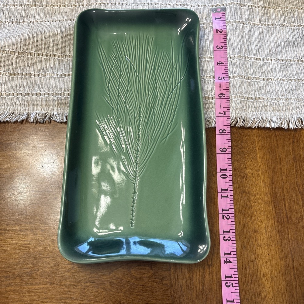 Kay Wayne Signed Studio Art Pottery Pine Needle Branch Engraved Serving Platter